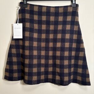 Plaid Flare Mini-Skirt in Navy and Tan